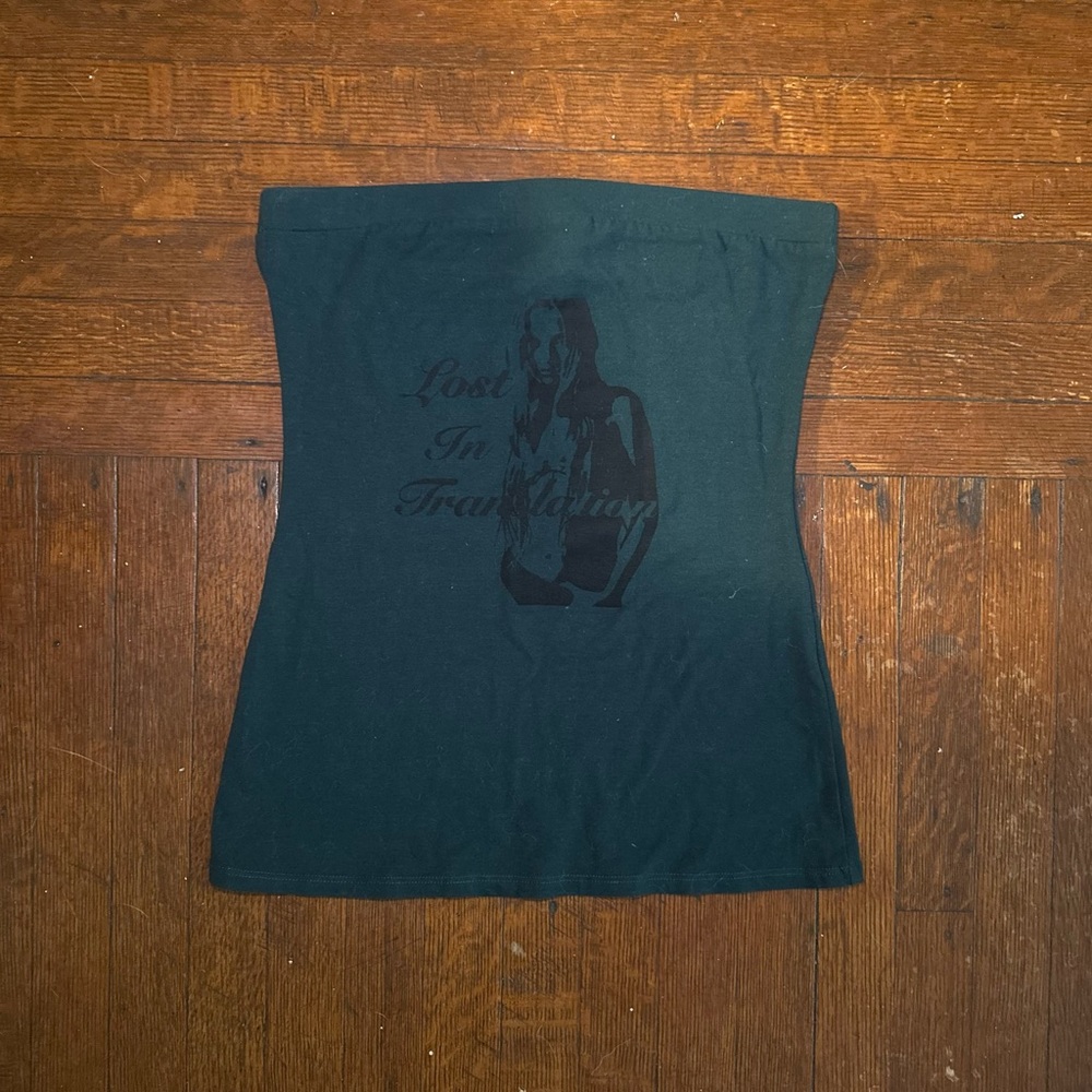 90s Style Graphic Lost in Translation Radio Dark Green and Black Tube Top